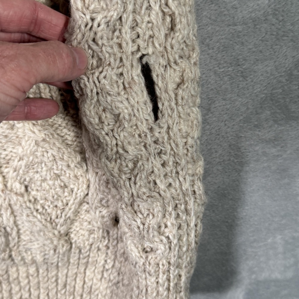 Quill's Woollen Market Sweater Womens L Beige Wool Cable Knit Cardigan Ireland* - Picture 4 of 10